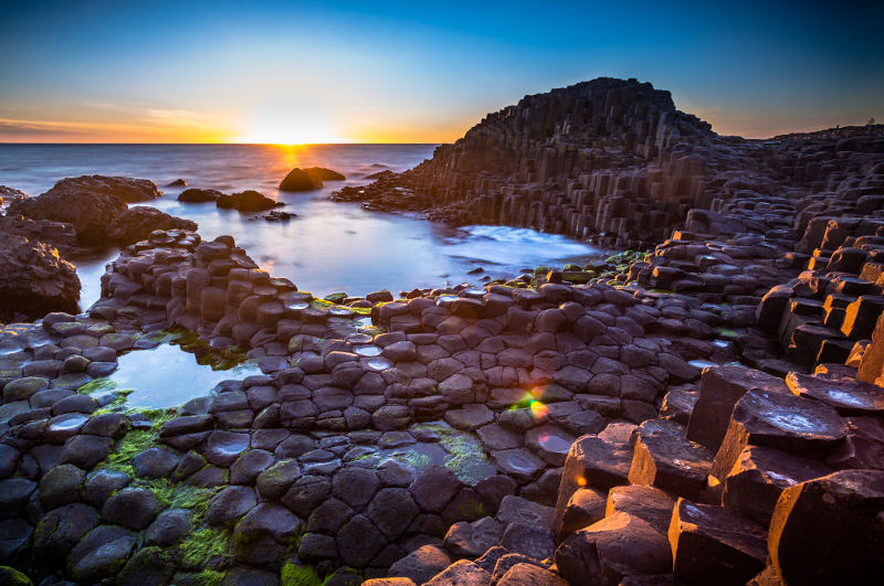 sunset over giants causeway ireland