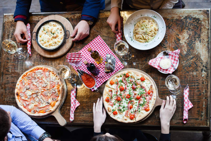 Italian table pasta pizza