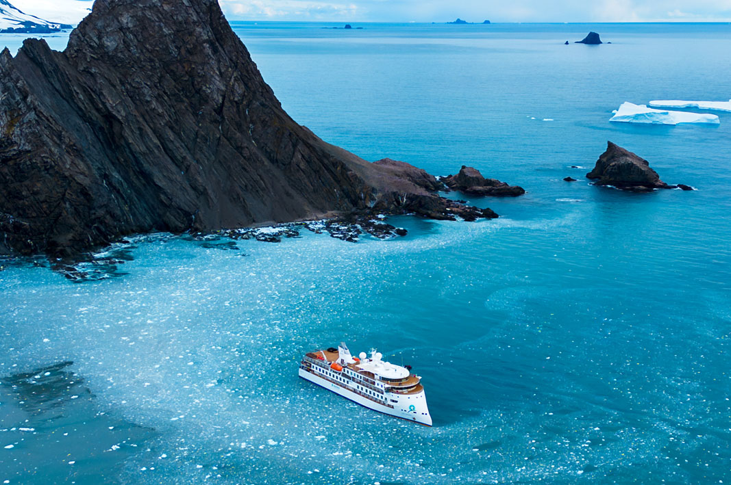 Aurora Expeditions near Elephant Island, Antarctica.