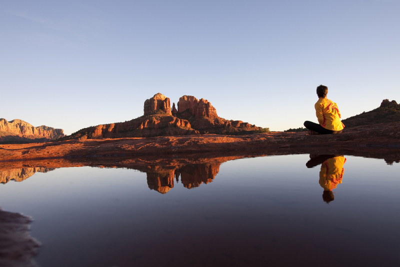 Sedona landscape with women meditating