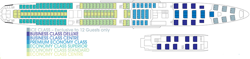 Chartered Qantas 747-400ER cabin plan for Antarctica Flights. Image: Antarctica Flights