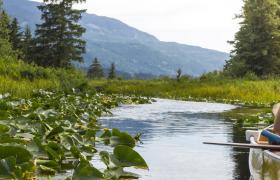 Woman on kayak in Whistler river